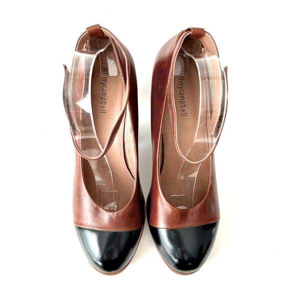 Jeffrey Campbell Rothes Cap Toe Platform Anke Strap Heels Brown Black Leather 10 - Picture 8 of 12